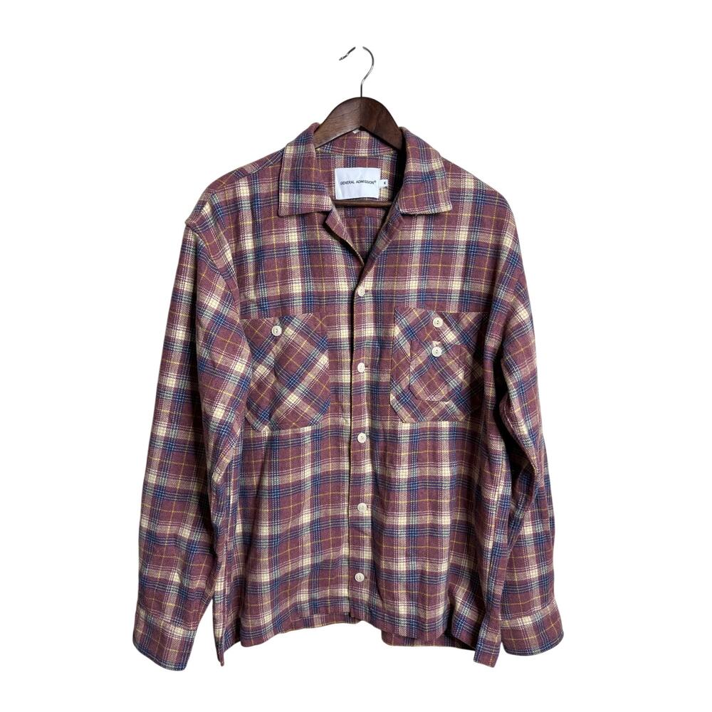 General Admission Flannel Plaid Wool Blend Overshirt size M Purple Mauve